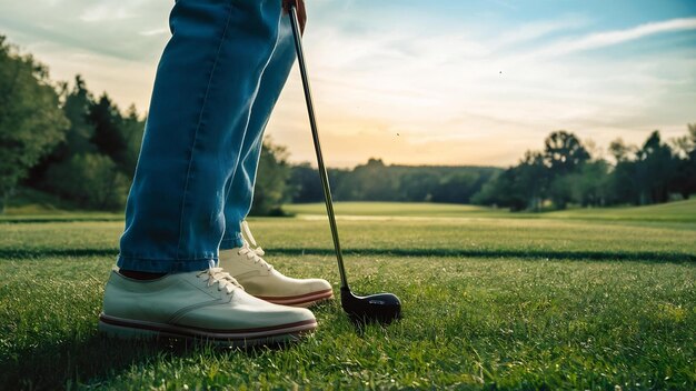 Vue rapprochée d'un golfeur masculin en train de lancer