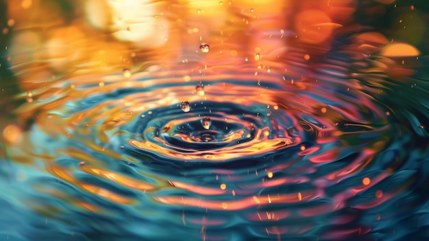 Vue rapprochée des gouttes d'eau sur une surface ondulée colorée