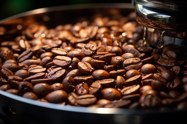 Vue rapprochée des grains de café dans le broyeur