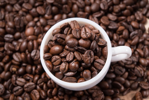 Vue rapprochée des grains de café