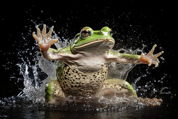 Vue rapprochée d'une grenouille dont les pattes postérieures s'étendent pour un saut