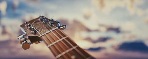 Vue rapprochée d'une guitare acoustique