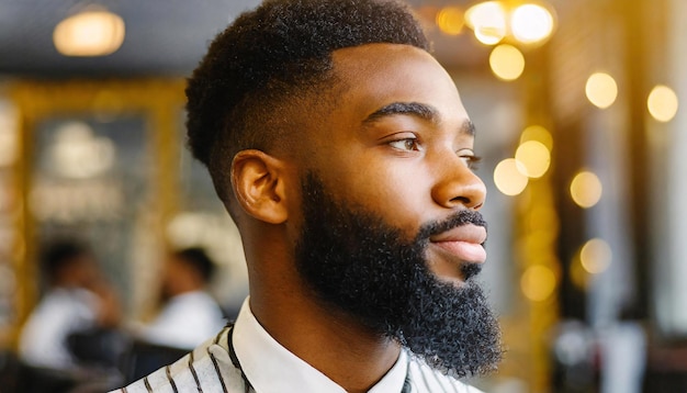 Vue rapprochée d'un homme à barbe noire dans un barbier