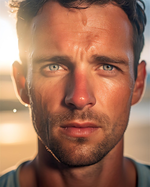 Vue rapprochée d'un homme charmant sur la plage