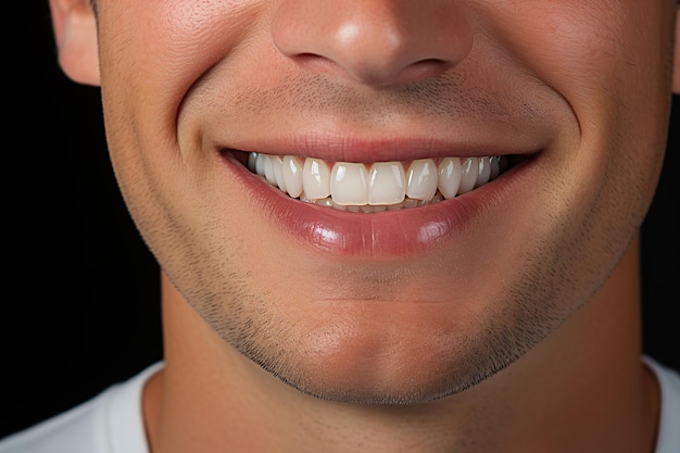 Vue rapprochée d'un homme souriant avec des dents parfaitement blanches