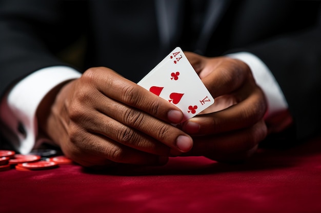 Vue rapprochée d'un homme tenant des cartes à jouer