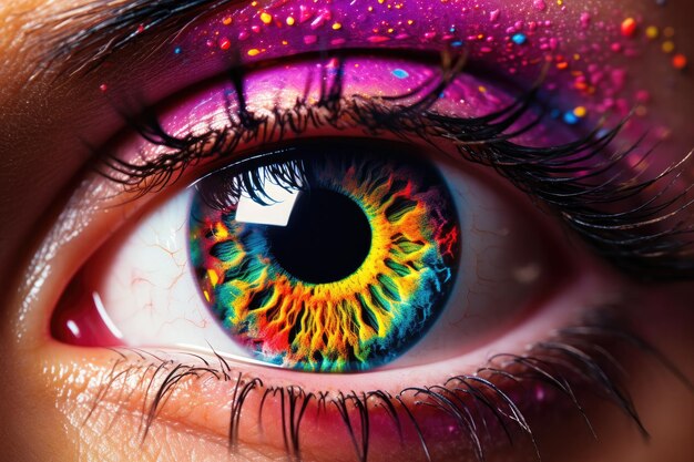 Photo vue rapprochée de l'ia générative détaillée des yeux multicolores