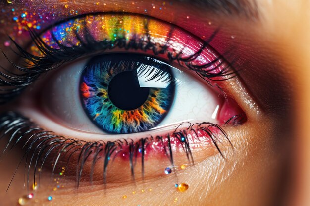 Vue rapprochée de l'IA générative détaillée des yeux multicolores