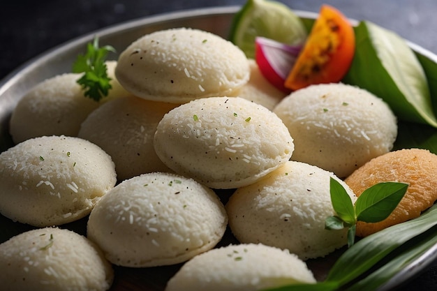 Vue rapprochée d'idlis moelleux et moelleux