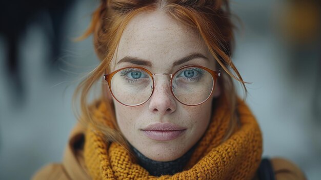 Une vue rapprochée d'un individu avec des lunettes et un foulard