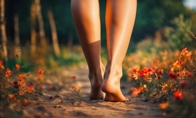 Vue rapprochée des jambes d'une jeune femme qui marche