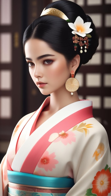 Vue rapprochée d'une jeune femme portant un kimono