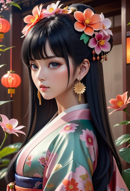 Photo vue rapprochée d'une jeune femme portant un kimono
