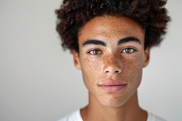 Photo vue rapprochée d'un jeune homme aux taches de rousseur