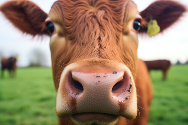 Photo vue rapprochée d'un joug de visage de bœufs visible contre un pâturage vert