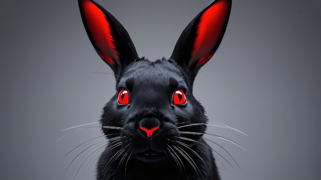 Vue rapprochée d'un lapin noir aux yeux rouges