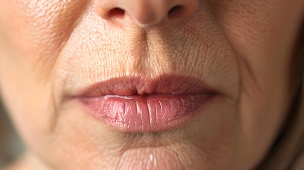 Photo vue rapprochée des lèvres féminines apparence naturelle et expression neutre texture de la peau et rides pour la beauté et le soin de la peau ai