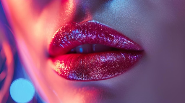 Vue rapprochée des lèvres et des ongles, style cohérent, détails élevés, couleurs vives, focus doux, IA générative