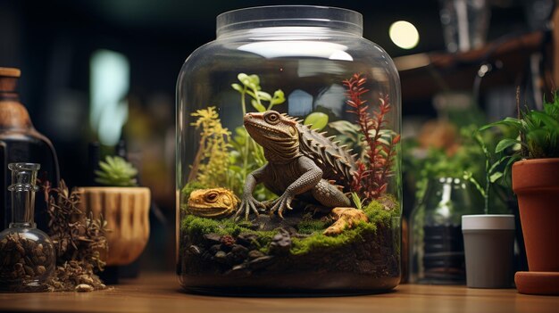 Vue rapprochée d'un lézard dans un terrarium