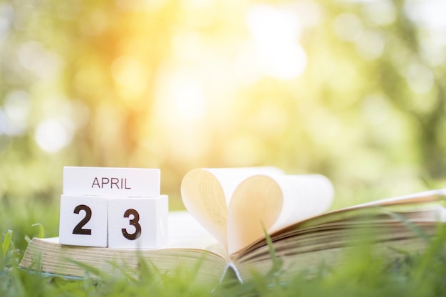 Photo vue rapprochée d'un livre avec une date sur l'herbe