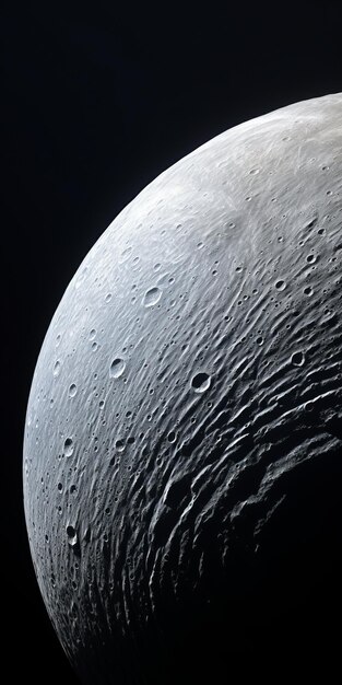 Vue rapprochée de la Lune semblable à la Terre avec des vaisseaux spatiaux élaborés sur une surface densément texturée