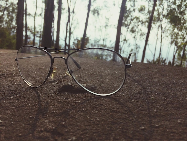 Photo vue rapprochée des lunettes de soleil contre les arbres