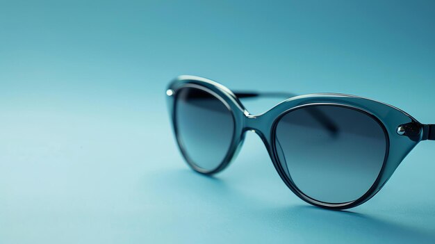 Vue rapprochée de lunettes de soleil élégantes sur un fond bleu Les lunettes de Soleil ont un cadre noir