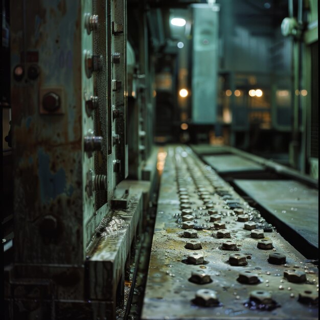 Photo vue rapprochée des machines à l'intérieur de l'usine d'armes pendant le quart de nuit