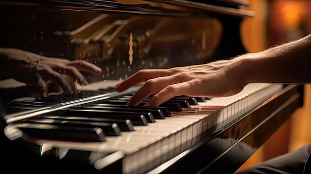 Vue rapprochée d'une main jouant du piano