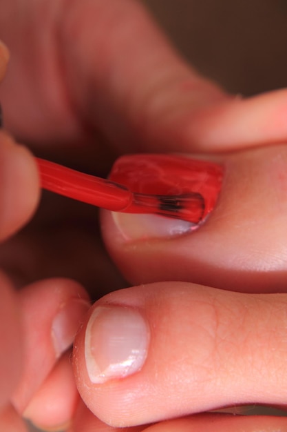 Photo vue rapprochée d'une main tenant une feuille rouge