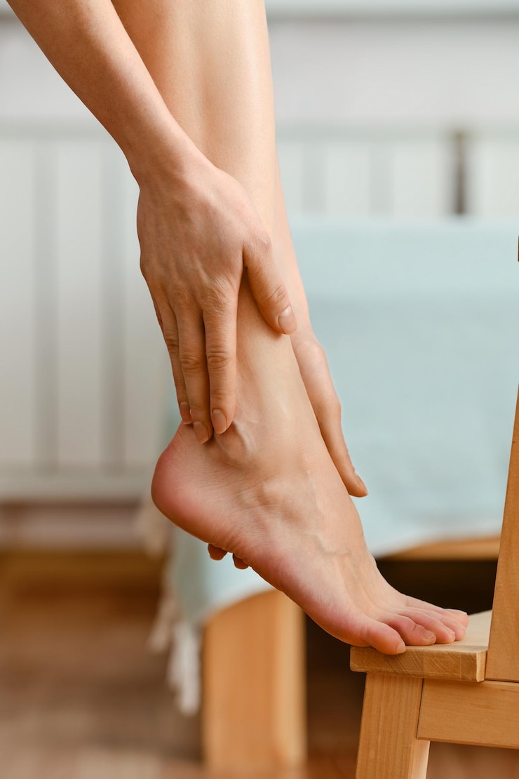 Photo vue rapprochée des mains massant le pied