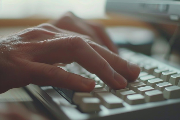 Photo vue rapprochée de mains tapant sur un clavier dans un bureau