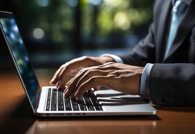 Vue rapprochée des mains en train de taper sur un clavier d'ordinateur portable