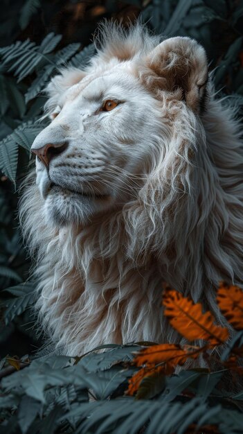 Vue rapprochée d'un majestueux lion blanc qui regarde au loin