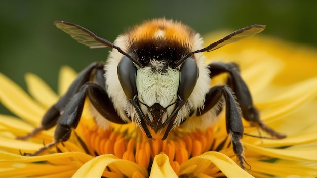 Photo vue rapprochée d'un mâle d'abeille mason osmia niveata