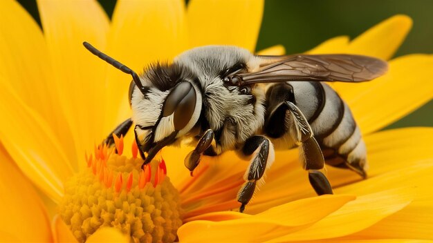 Vue rapprochée d'un mâle de l'abeille minière andrena tibia