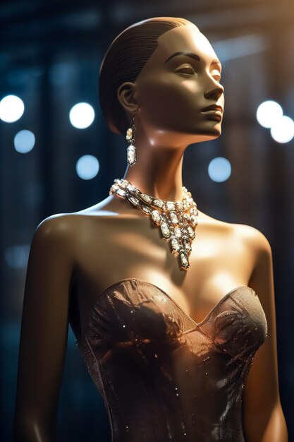 Photo vue rapprochée d'un mannequin portant une robe et un collier