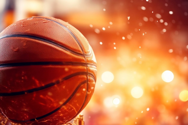 Vue rapprochée d'un match de basket-ball sur un fond brillant