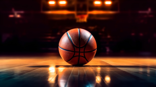 Vue rapprochée d'un match de basket-ball sur le terrain avec un fond flou