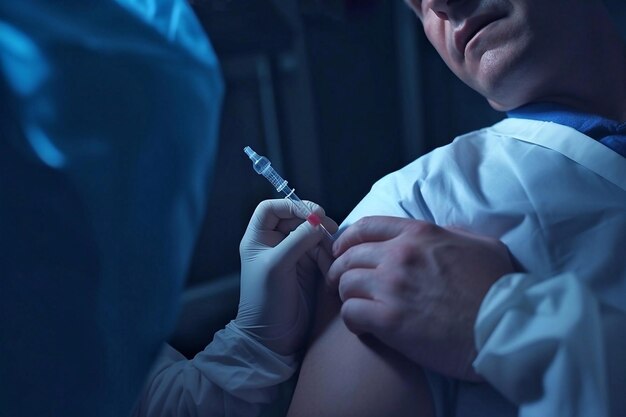 Vue rapprochée d'un médecin faisant une injection à un patient dans un hôpital