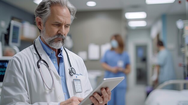 Photo vue rapprochée d'un médecin tenant une tablette numérique