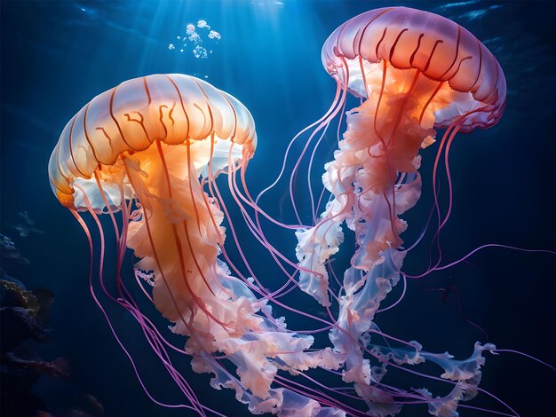 Vue rapprochée des méduses sous l'eau de la mer