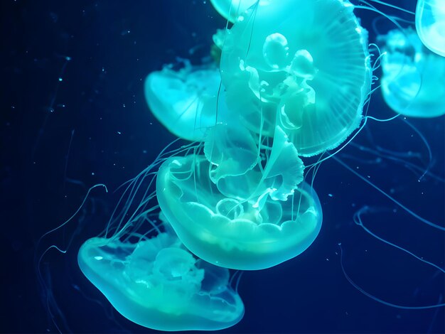 Photo vue rapprochée des méduses sous l'eau de la mer