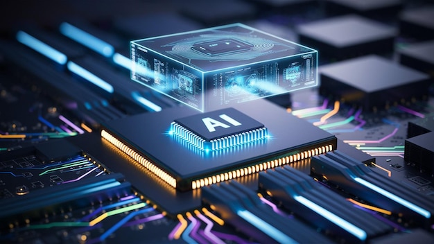 Vue rapprochée d'une micropuce RAM GPU avancée ou d'un processeur d'un ordinateur puissant