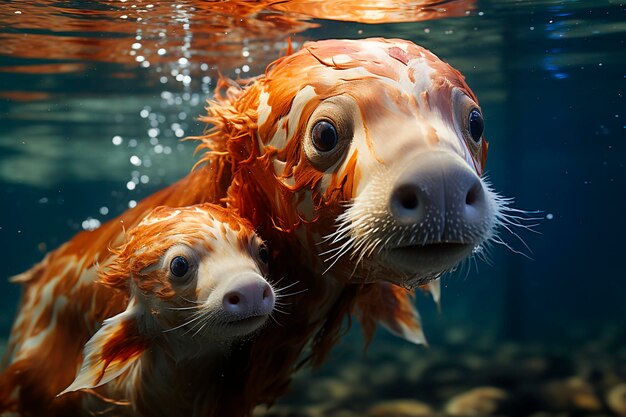 Photo vue rapprochée d'un mignon lion de mer sous l'eau