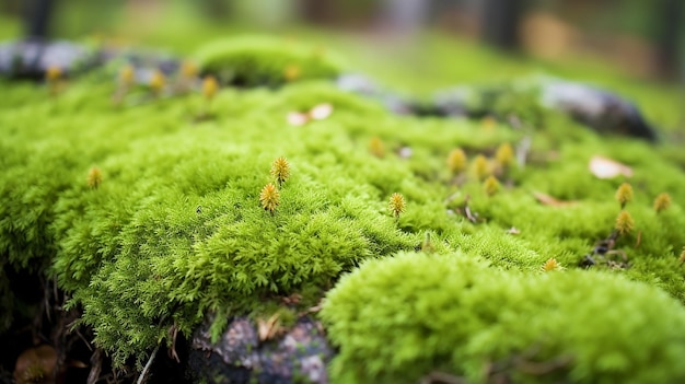 Vue rapprochée de la mousse dans la forêt en 3D