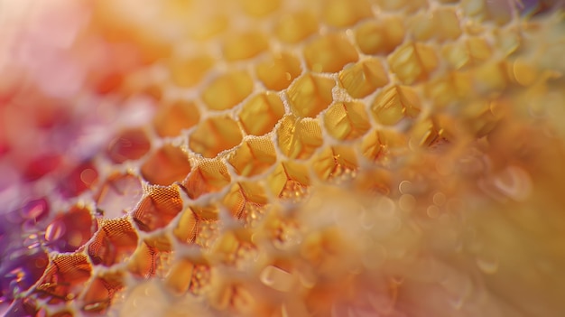 Vue rapprochée d'un nid d'abeilles rempli de miel