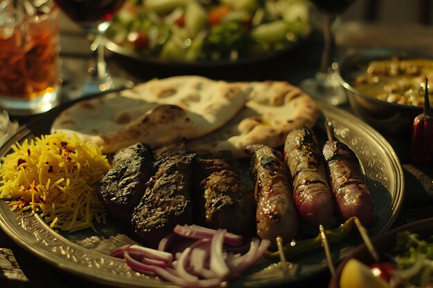 Vue rapprochée de la nourriture arabe dans un restaurant