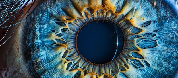 Photo vue rapprochée d'un œil bleu avec un iris jaune