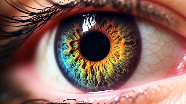 Vue rapprochée de l'oeil humain avec iris coloré